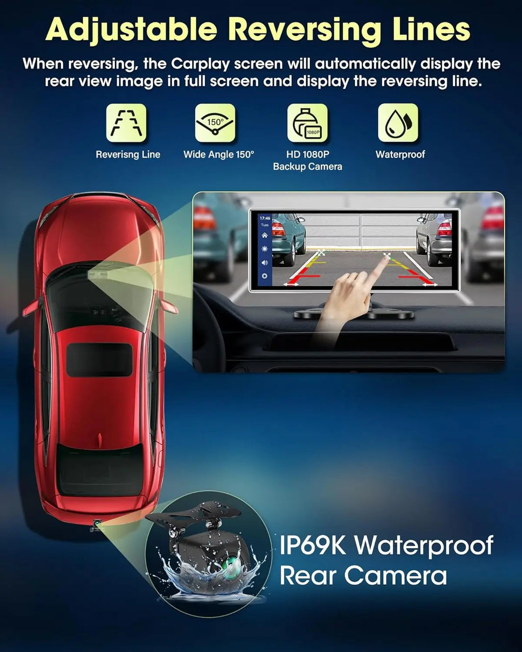 Srnubi 11.26 pouces 4K Dash Cam sans fil CarPlay et Android Auto Portable voiture DVR systèmes intelligents enregistreur vidéo GPS Navigation