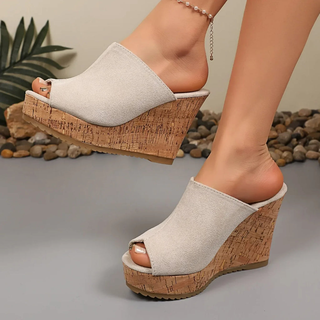 Sandales d'été antidérapantes et résistantes à l'usure pour femmes, chaussures compensées rétro à plateforme, sandales à talons hauts ouvertes, pantoufles