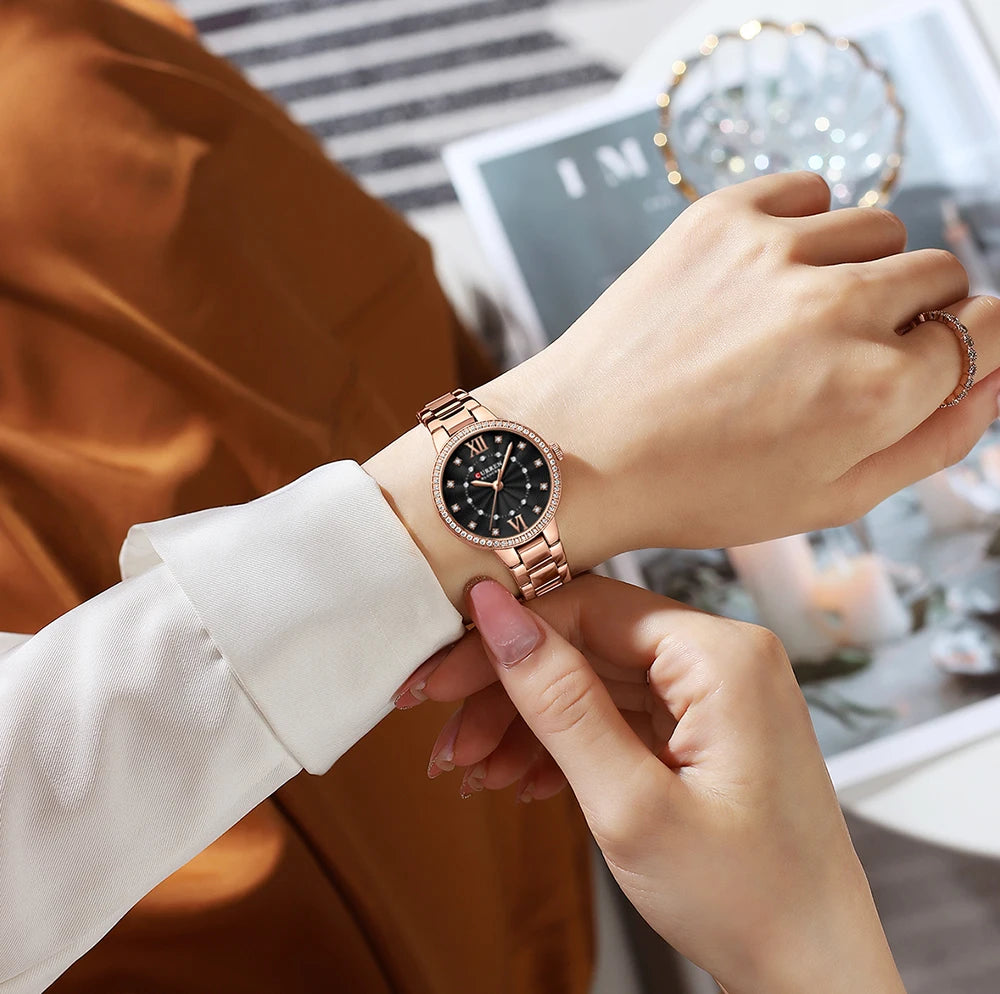 Istro REN-Montres-bracelets à quartz avec bracelet en acier inoxydable pour hommes et femmes, biscuits de luxe, cadran rose, montres à la mode, nouveau