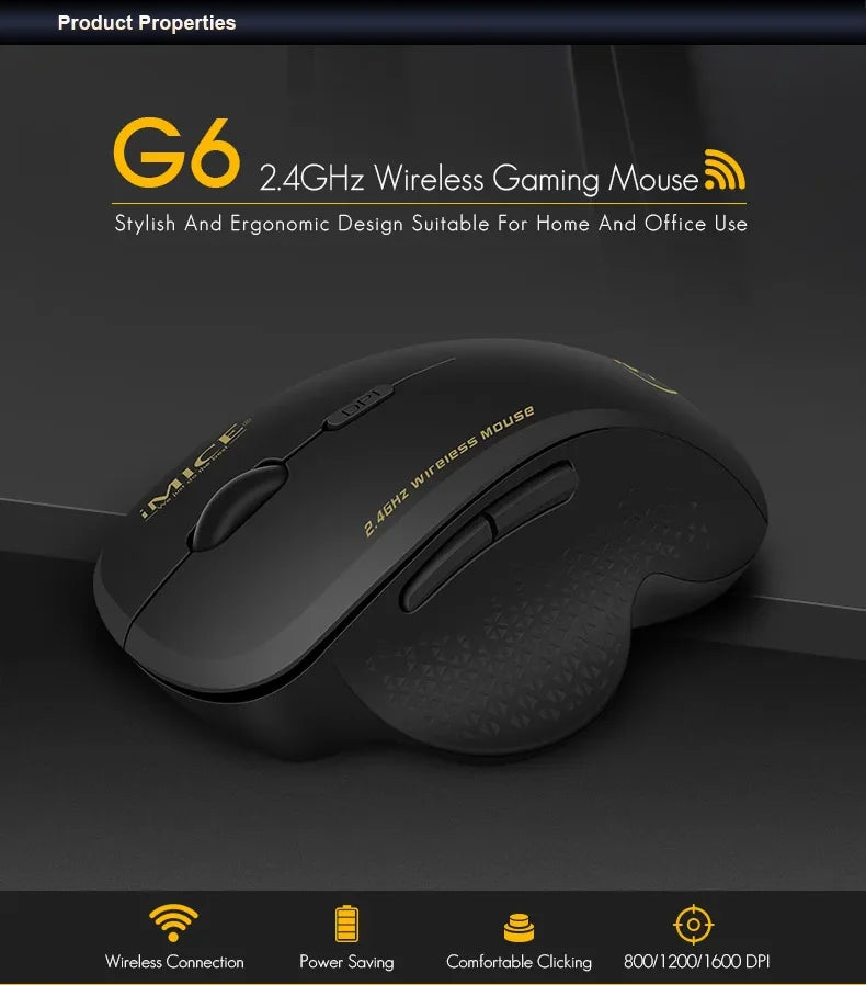 Souris sans fil NexusClick 2.4G à clic silencieux, 3 DPI réglables, 6 boutons, économie d'énergie, USB Plug and Play, pour ordinateur portable, bureau, jeux