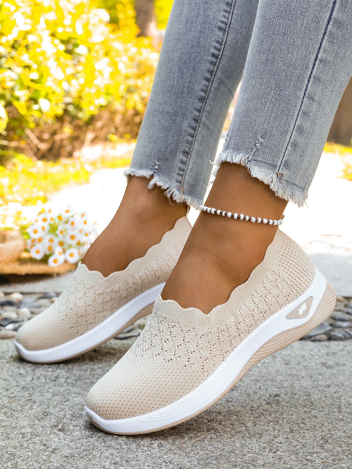 Chaussures orthopédiques pour femmes, chaussures de marche en tricot, respirantes, à enfiler, mocassins souples, baskets compensées antidérapantes, chaussures décontractées confortables
