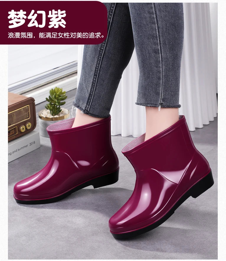 Nouvelles chaussures aquatiques confortables, élégantes, polyvalentes, courtes et à coupe basse, chaussures de pluie de style occidental, bottes de pluie décontractées, chaudes.