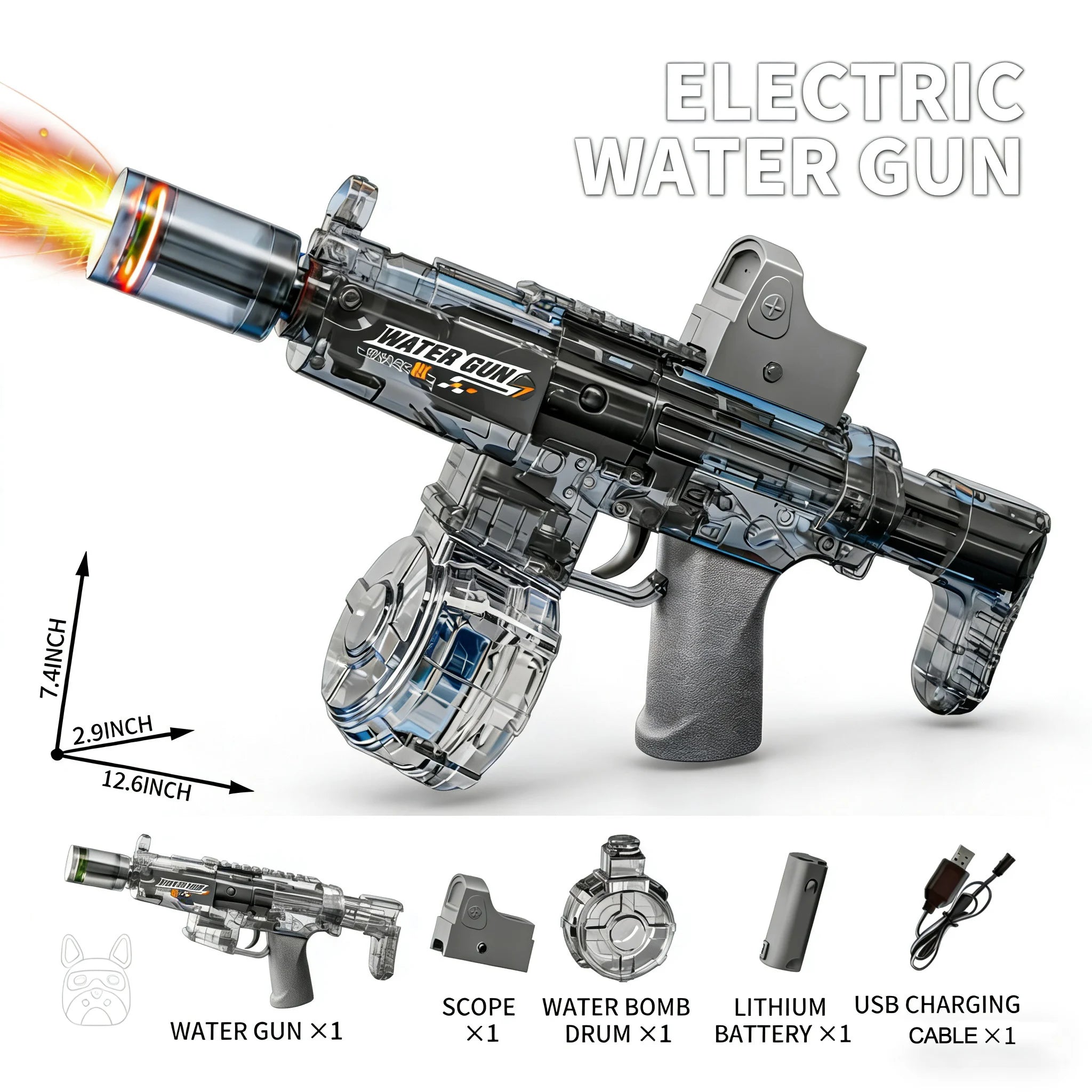 Pistolet à eau électrique avec simulation de tir et de recul, jouet pour enfants, pistolet à eau automatique avec capteur lumineux, jouet d'été pour la plage et les activités de plein air