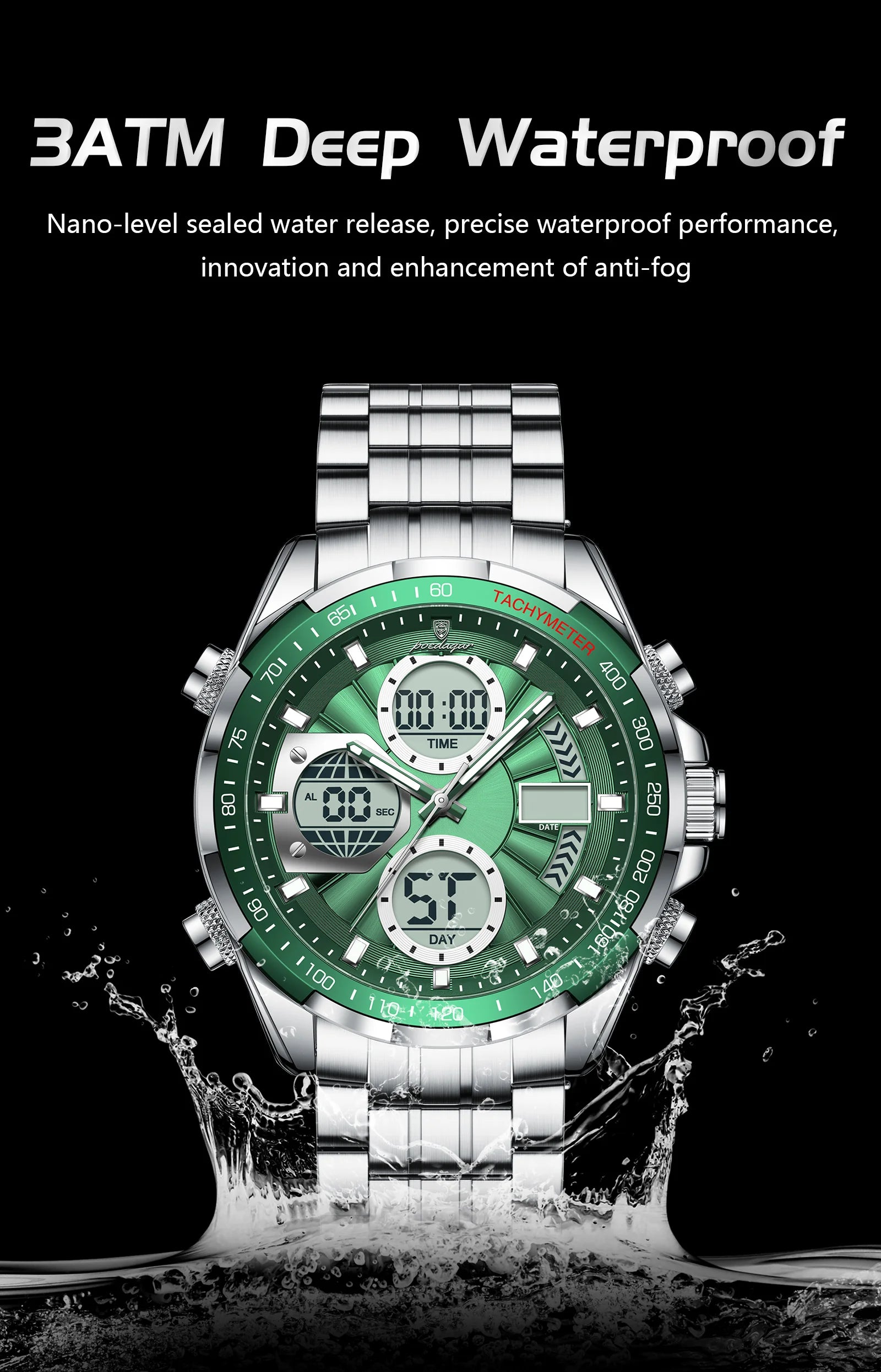 Montre-bracelet homme POEDAGAR, étanche, électronique, LED, affichage double heure, numérique, acier inoxydable, montre à quartz pour homme, Reloj