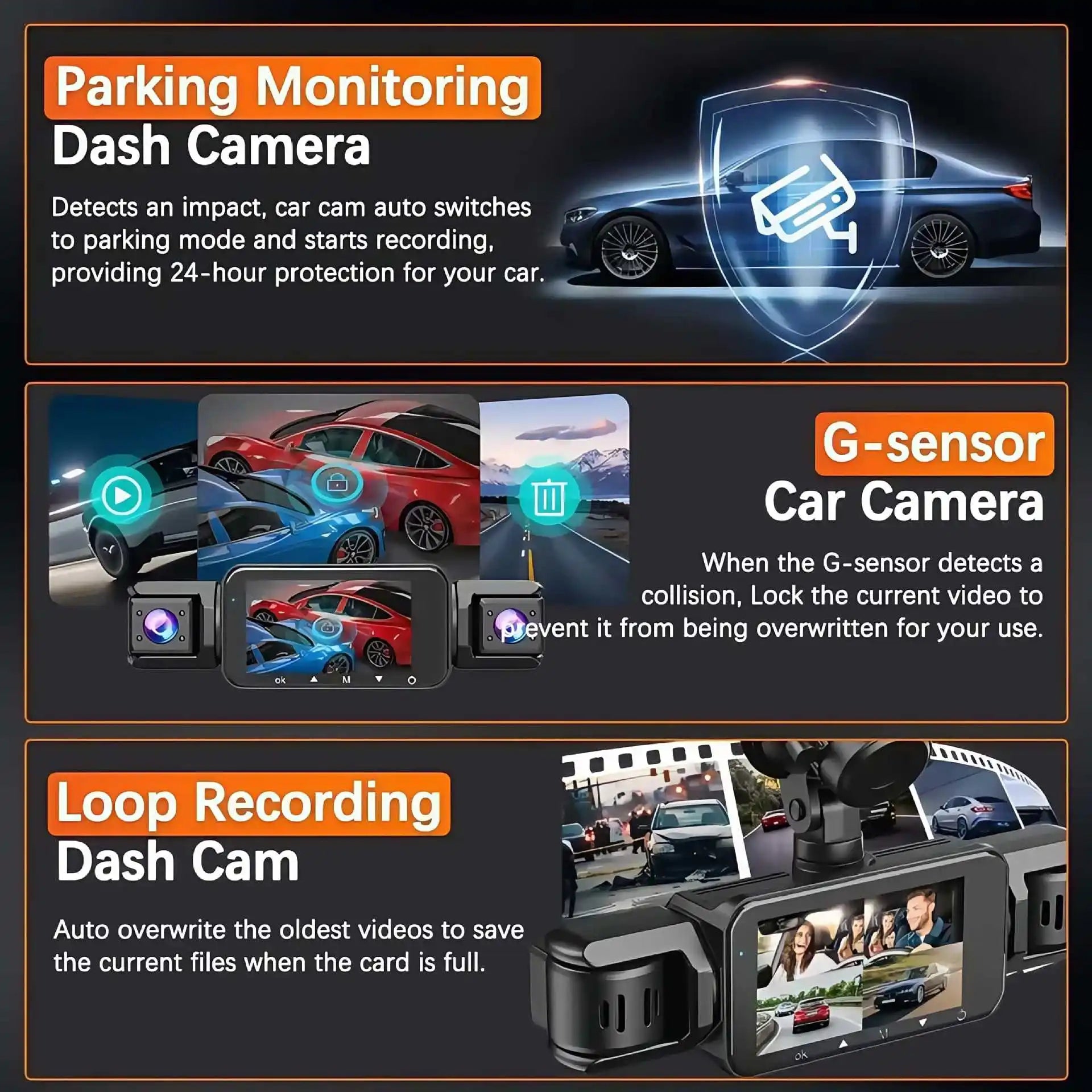 Dashcam 4 canaux wifi voiture dvr caméras de tableau de bord pour voiture mode de stationnement de boîte arrière 24h intérieur avant et arrière 360 dash cam