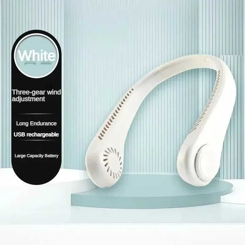 Ventilateur de cou mains libres, portable, rechargeable par USB, sans pales, silencieux, pour les voyages d'été, 3 vitesses, mini, longue autonomie