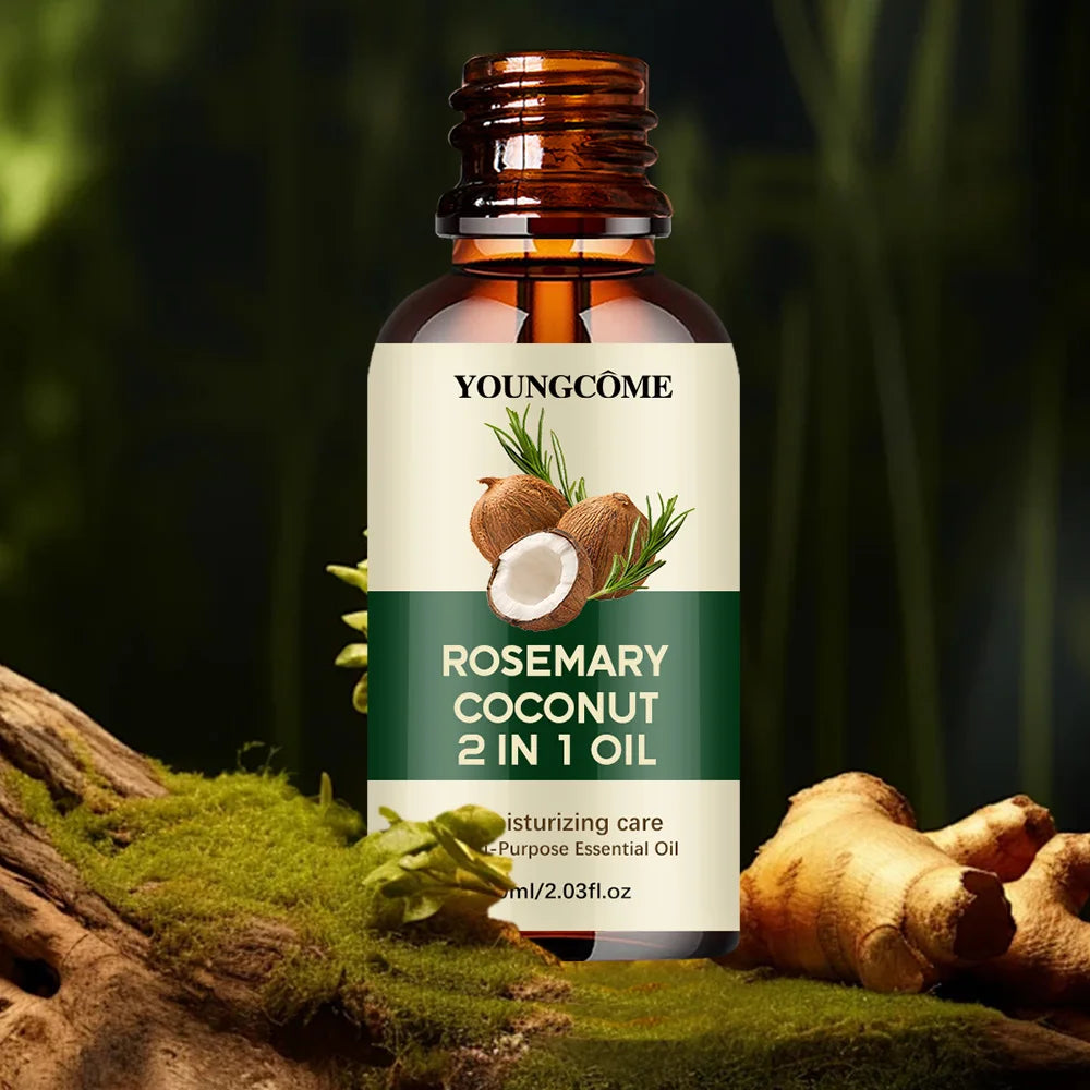 Huile essentielle de romarin et d'huile de noix de coco pour améliorer la perte de cheveux et nourrir, renforcer les racines des cheveux, traitement du cuir chevelu, soins capillaires