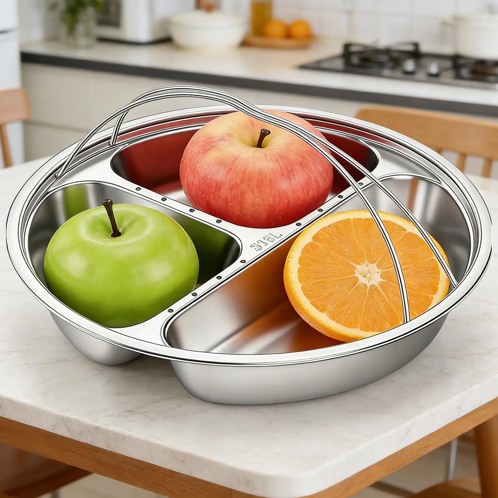 Assiette alimentaire compartimentée 5 compartiments pour salade de fruits, vaisselle réutilisable, compatible lave-vaisselle, plateau de service