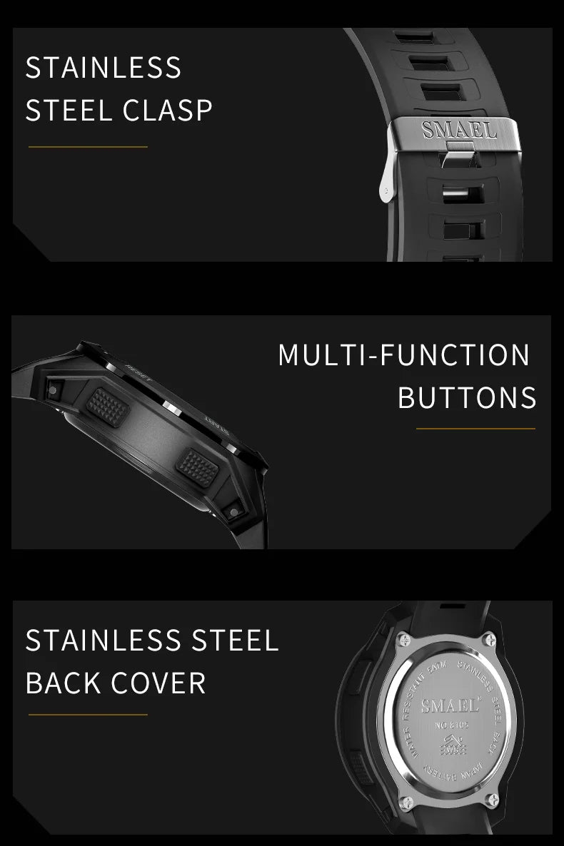 SMAEL-Montre-bracelet numérique étanche à LED pour homme, chronomètre lumineux, montres de sport, 50m, 8105
