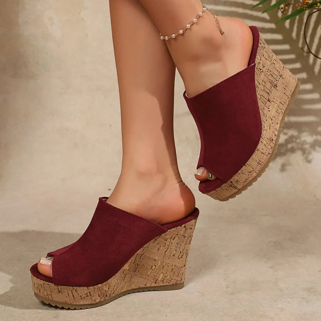 Sandales d'été antidérapantes et résistantes à l'usure pour femmes, chaussures compensées rétro à plateforme, sandales à talons hauts ouvertes, pantoufles