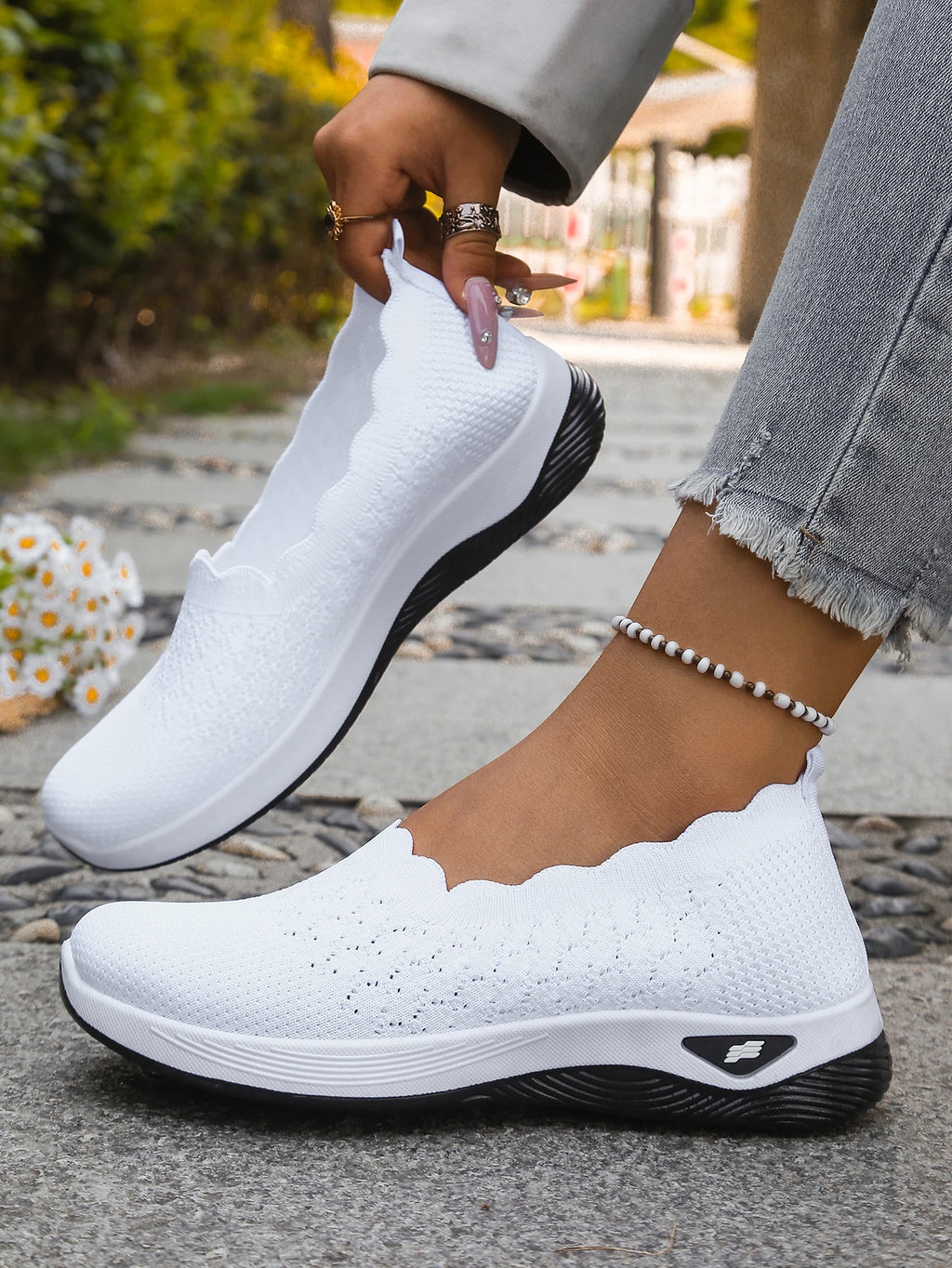 Chaussures orthopédiques pour femmes, chaussures de marche en tricot, respirantes, à enfiler, mocassins souples, baskets compensées antidérapantes, chaussures décontractées confortables