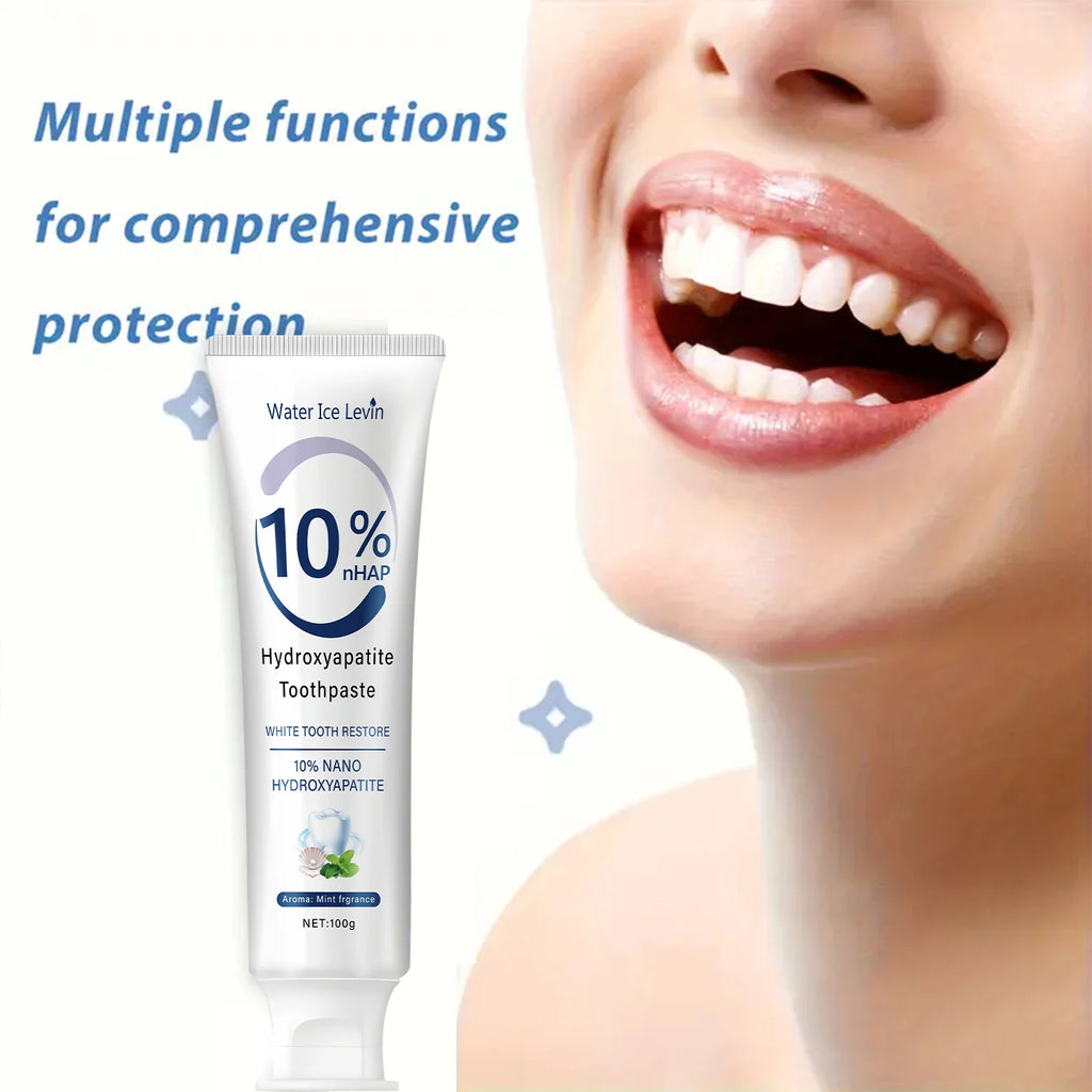 Le dentifrice nano hydroxyapatite 10% restaure les dents blanches. Protege les gencives. Nettoyage en profondeur. Éclairez le sourire. 100 g de menthe fraîche.