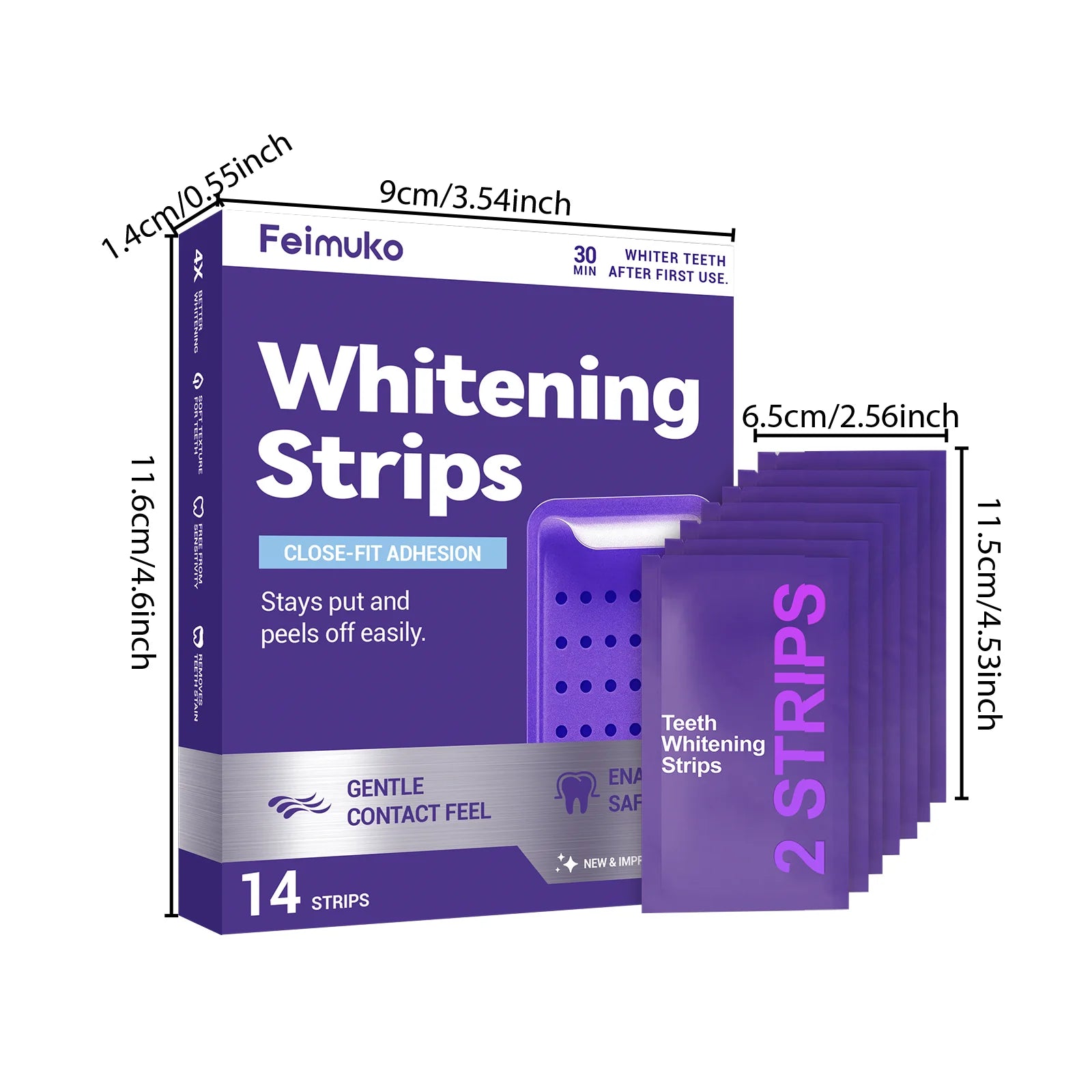 Bandes blanchissantes violettes pour les dents – Hygiène buccale, haleine fraîche mentholée, éclaircissement des dents, soin buccal durable, patchs blanchissants pour les dents