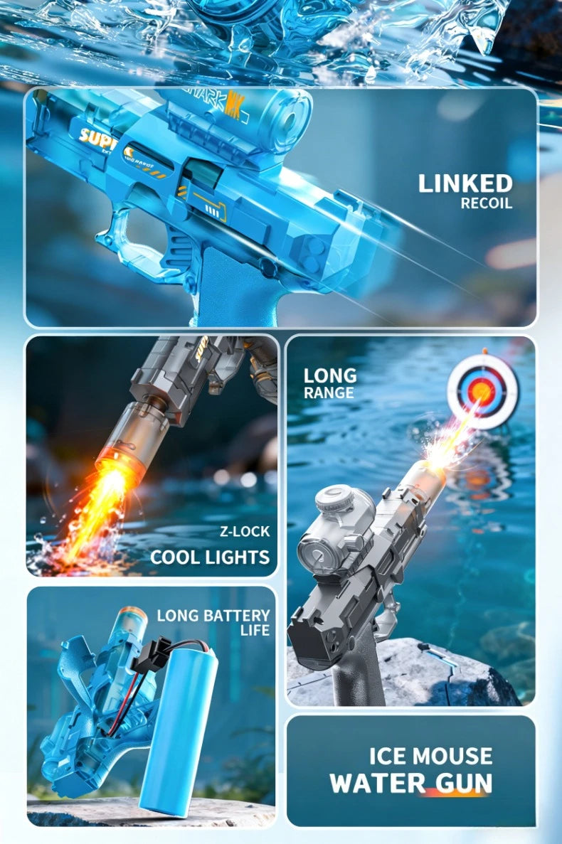 Pistolet à eau électrique LED pour enfants, simulation de souris de la neige, grande capacité, tir continu automatique