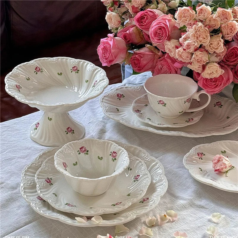 Ensemble d'assiettes en céramique vintage rose, tasse à café, beau, britannique, fournitures de cuisine, dessert, thé, cadeau