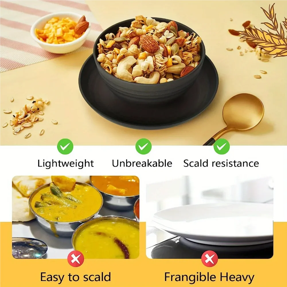 Nouveau 16 pièces/ensemble d'assiettes à repas Non fragiles, plats en paille de blé, ensemble de vaisselle, lave-vaisselle à micro-ondes, vaisselle sûre et réutilisable
