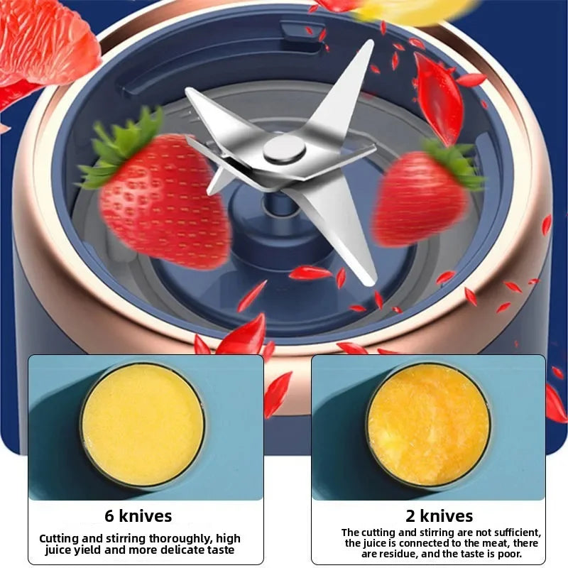 Mélangeurs de jus de fruits portables, Mini bouteille électrique personnelle d'été, USB, 6 lames, presse-agrumes, Machine pour la cuisine