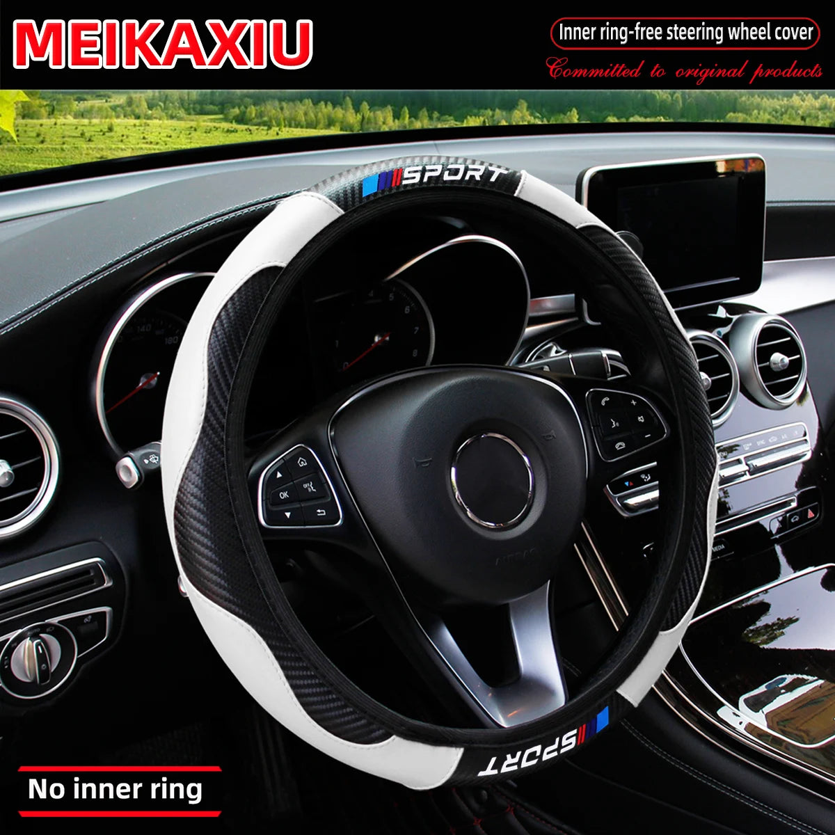 Le couvre-volant SPORT toutes saisons en fibre de carbone (sans anneau intérieur) convient aux accessoires intérieurs automobiles de 37 à 38 cm.