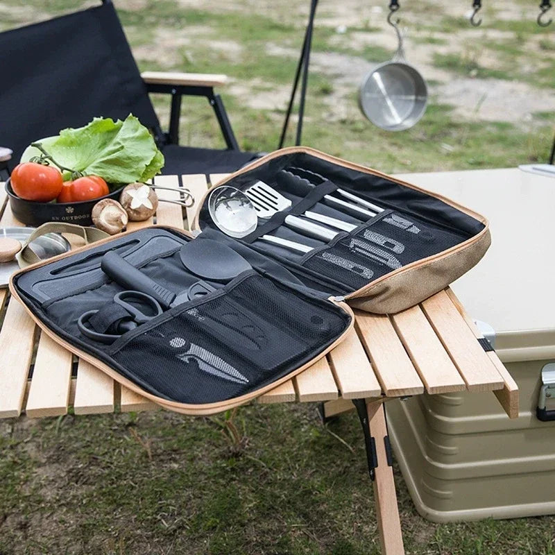 Ensemble d'ustensiles de voyage 8 pièces Livré avec un ensemble complet d'ustensiles de cuisine épais Kit de rangement Couverts Fournitures de camping portables Outils