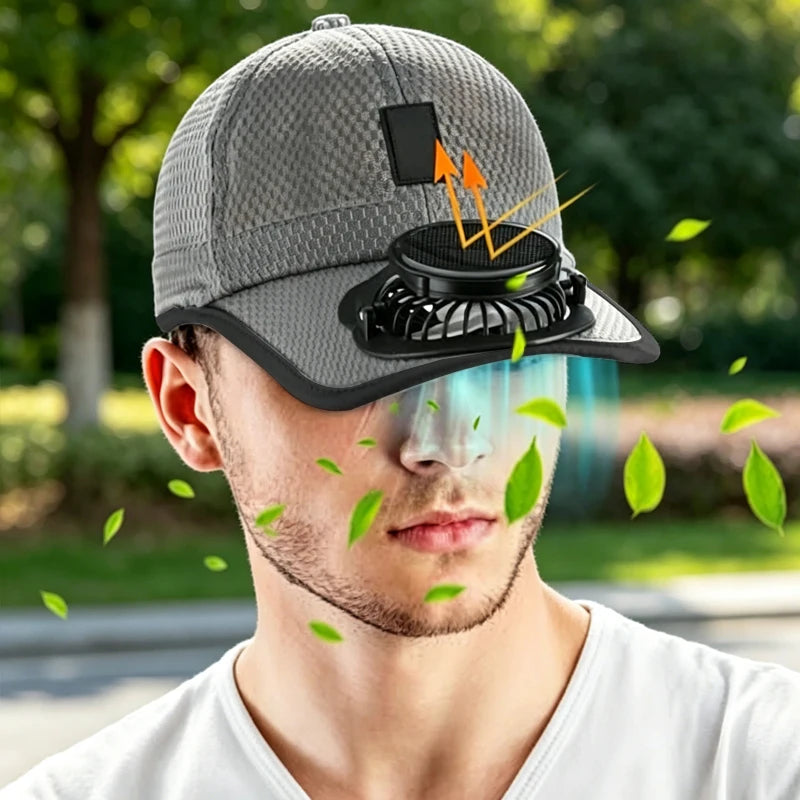 Casquette de baseball respirante avec ventilateur solaire rechargeable par USB, anti-UV, pour la randonnée, la pêche, les sports de plein air, cadeau pour la fête des pères