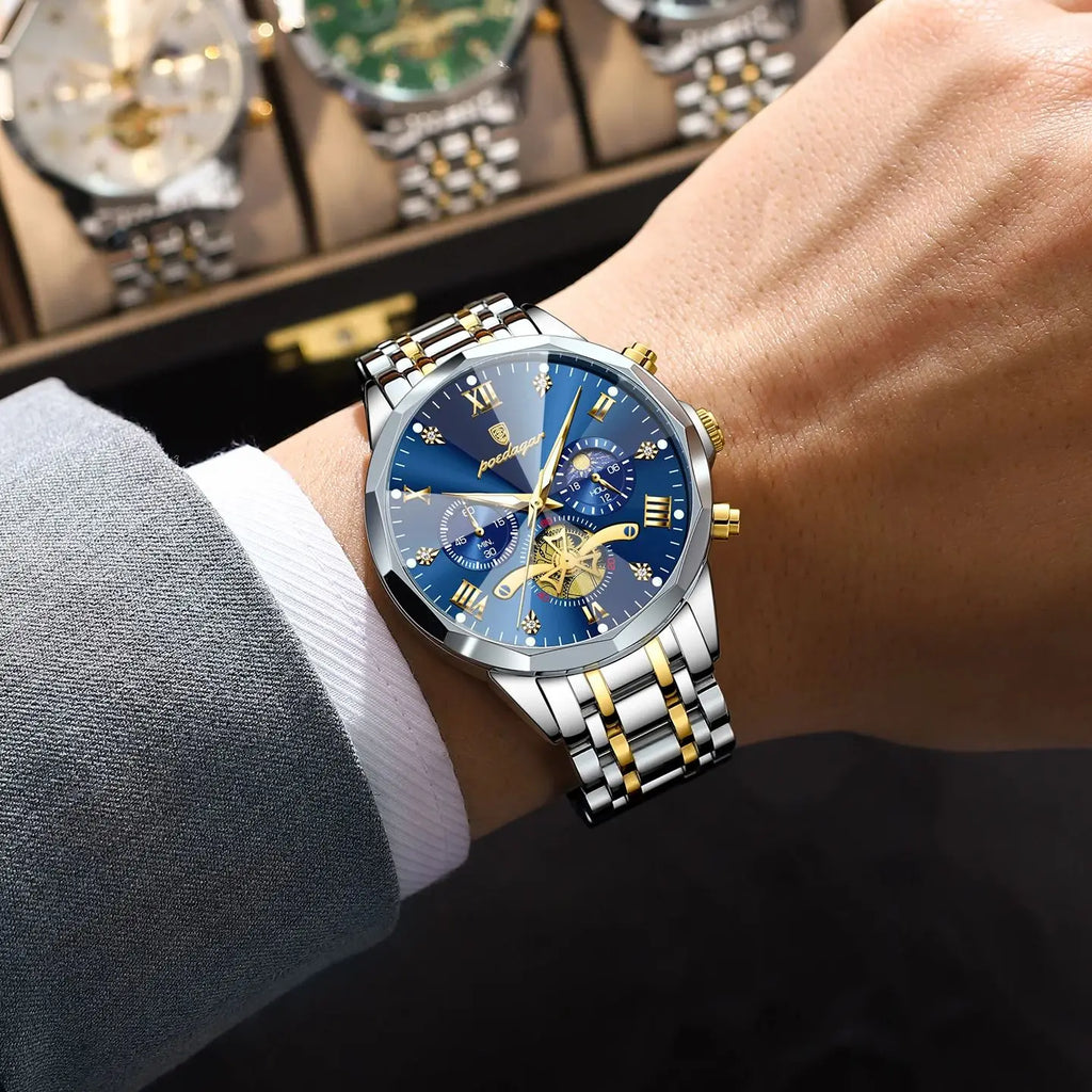 POEDAGAR luxe hommes montre haut Original étanche lumineux chronographe homme montre-bracelet en acier inoxydable Quartz hommes montres Reloj