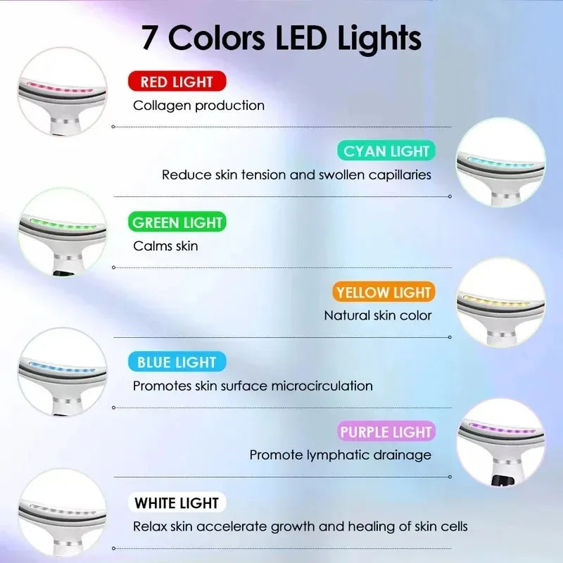 Masseur facial et du cou LED pour usage domestique, 7 couleurs de luminothérapie, 7 modes, 3 niveaux de vibration, lifting du visage, anti-rides, instrument de beauté