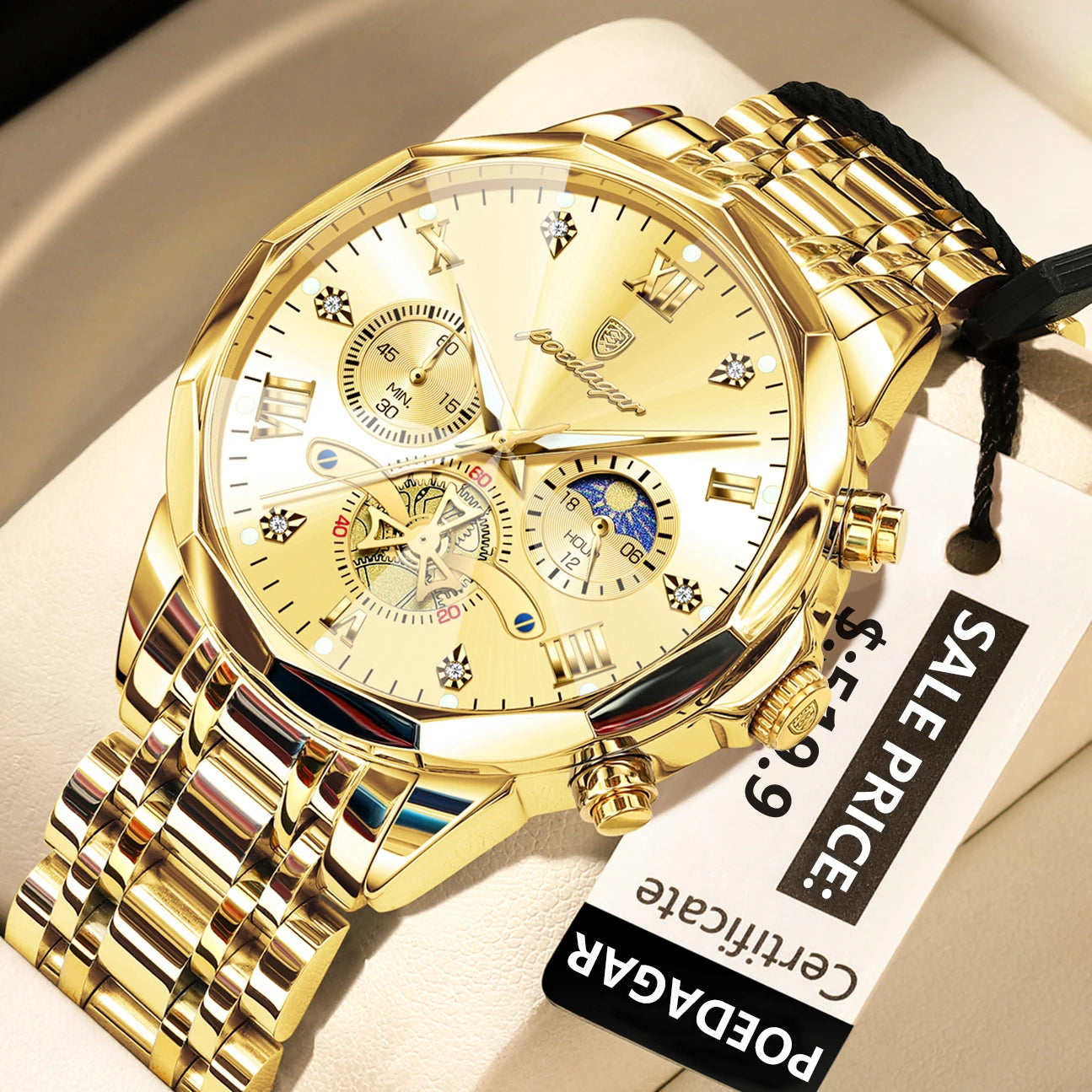 POEDAGAR luxe hommes montre haut Original étanche lumineux chronographe homme montre-bracelet en acier inoxydable Quartz hommes montres Reloj