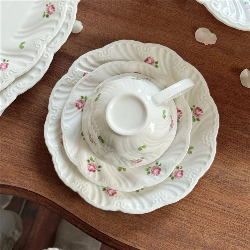Ensemble d'assiettes en céramique vintage rose, tasse à café, beau, britannique, fournitures de cuisine, dessert, thé, cadeau