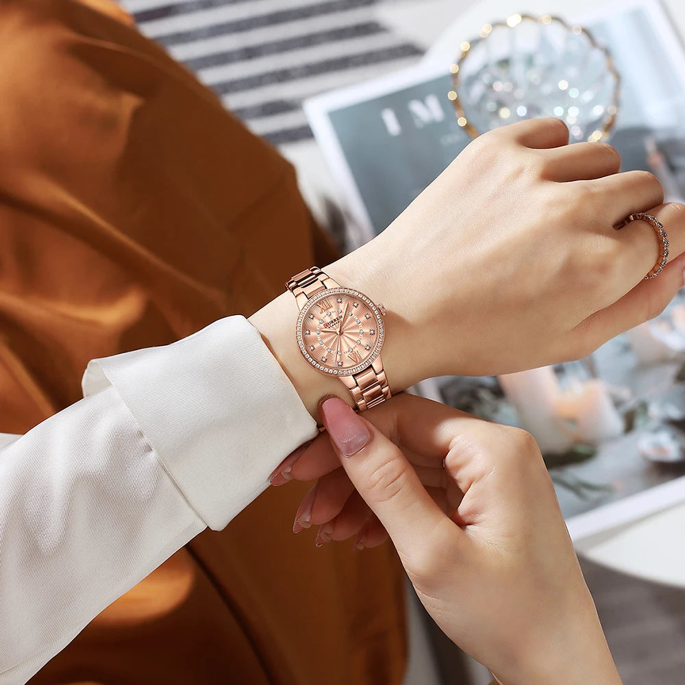 Istro REN-Montres-bracelets à quartz avec bracelet en acier inoxydable pour hommes et femmes, biscuits de luxe, cadran rose, montres à la mode, nouveau