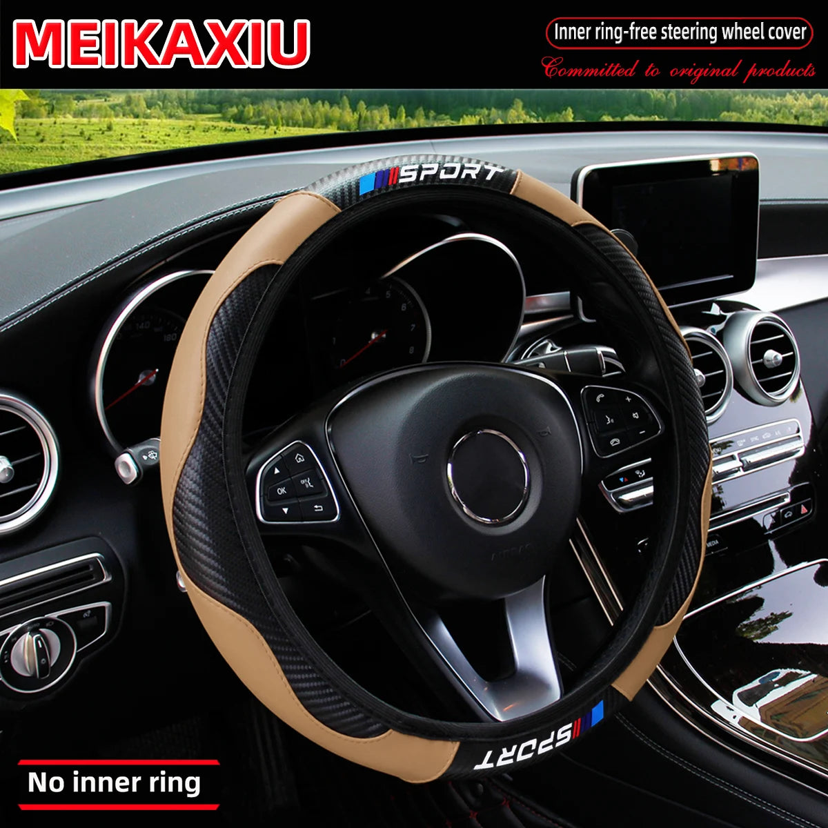 Le couvre-volant SPORT toutes saisons en fibre de carbone (sans anneau intérieur) convient aux accessoires intérieurs automobiles de 37 à 38 cm.