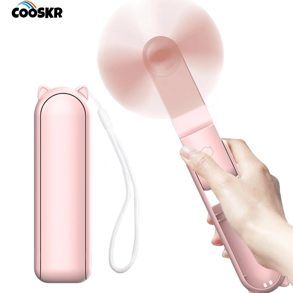 Ventilateur portable 2000 mAh USB rechargeable 3 vitesses mini ventilateur pliable tenu dans la main petit ventilateur de voyage de poche avec batterie externe pratique