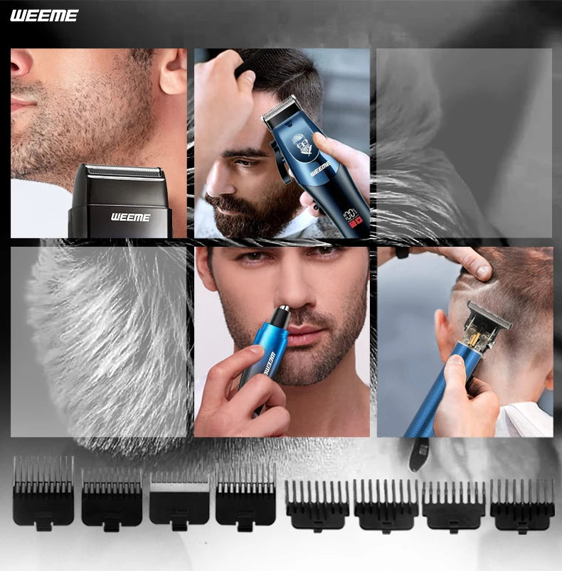 WEEME Ensemble de tondeuse à cheveux électrique 4 en 1 pour homme – Kit de rasoir tondeuse à cheveux sans fil rechargeable avec outils de toilettage du nez et des oreilles
