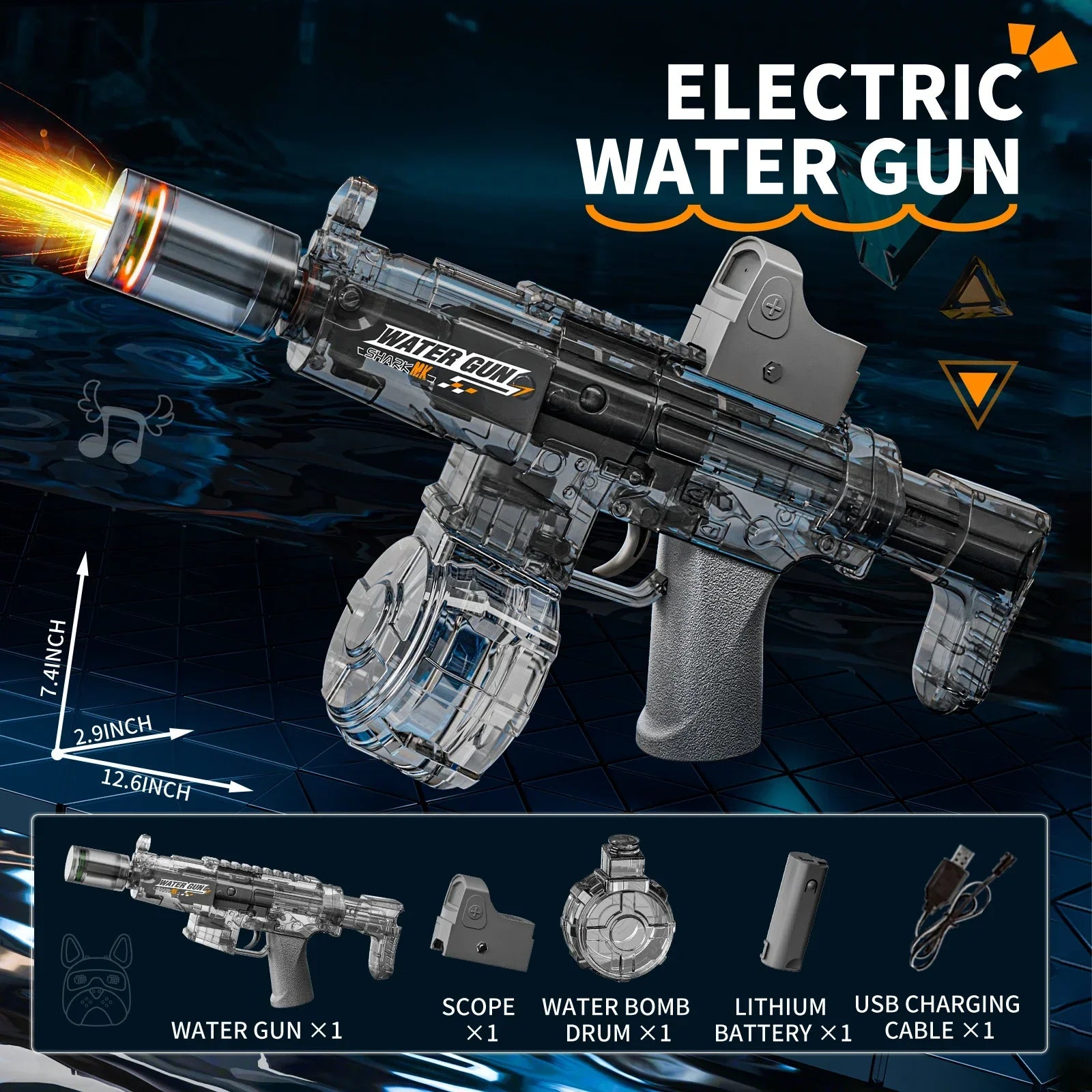 Pistolet à eau électrique avec simulation de tir et de recul, jouet pour enfants, pistolet à eau automatique avec capteur lumineux, jouet d'été pour la plage et les activités de plein air