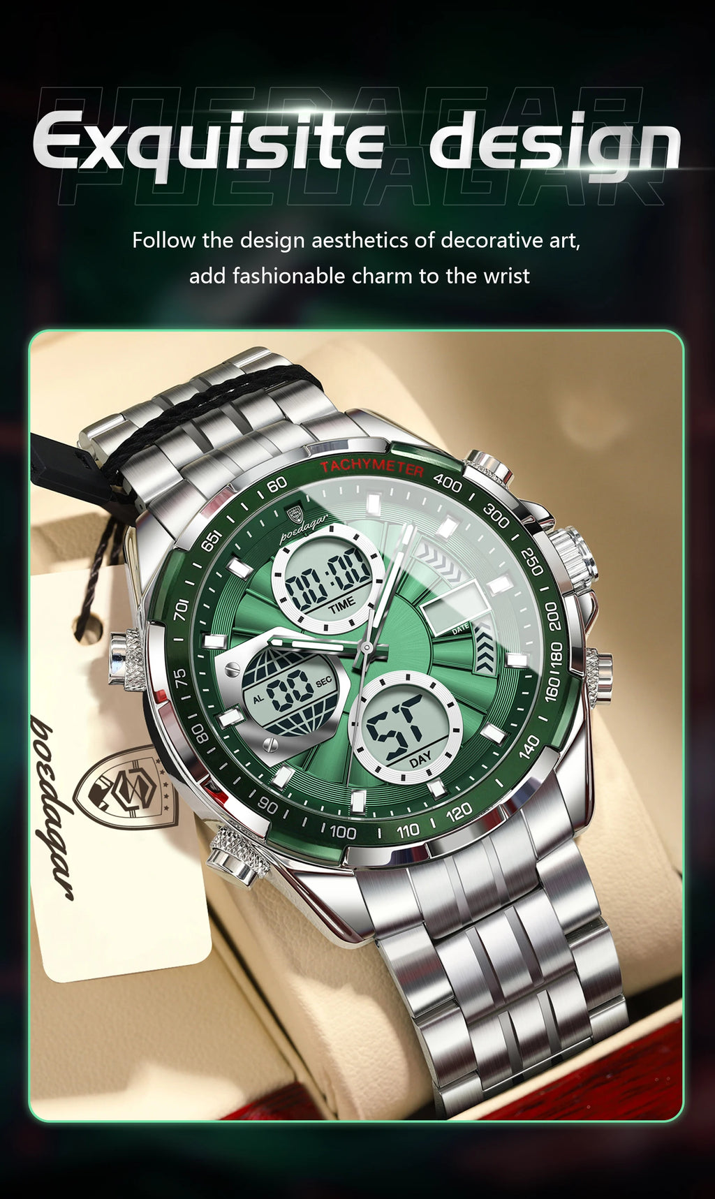 Montre-bracelet homme POEDAGAR, étanche, électronique, LED, affichage double heure, numérique, acier inoxydable, montre à quartz pour homme, Reloj