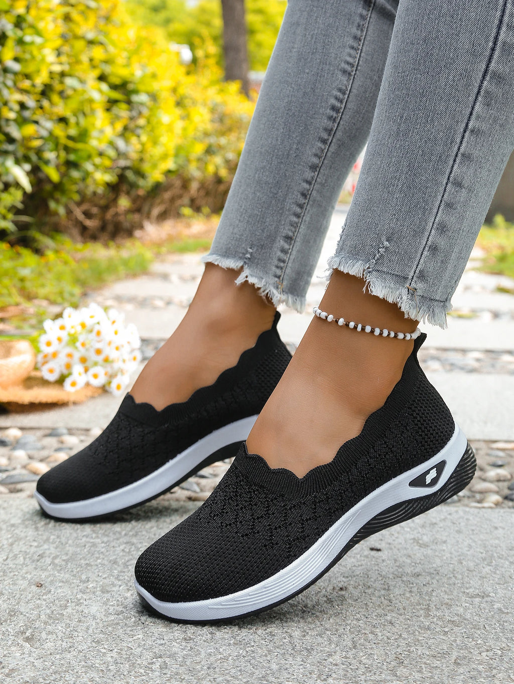 Chaussures orthopédiques pour femmes, chaussures de marche en tricot, respirantes, à enfiler, mocassins souples, baskets compensées antidérapantes, chaussures décontractées confortables
