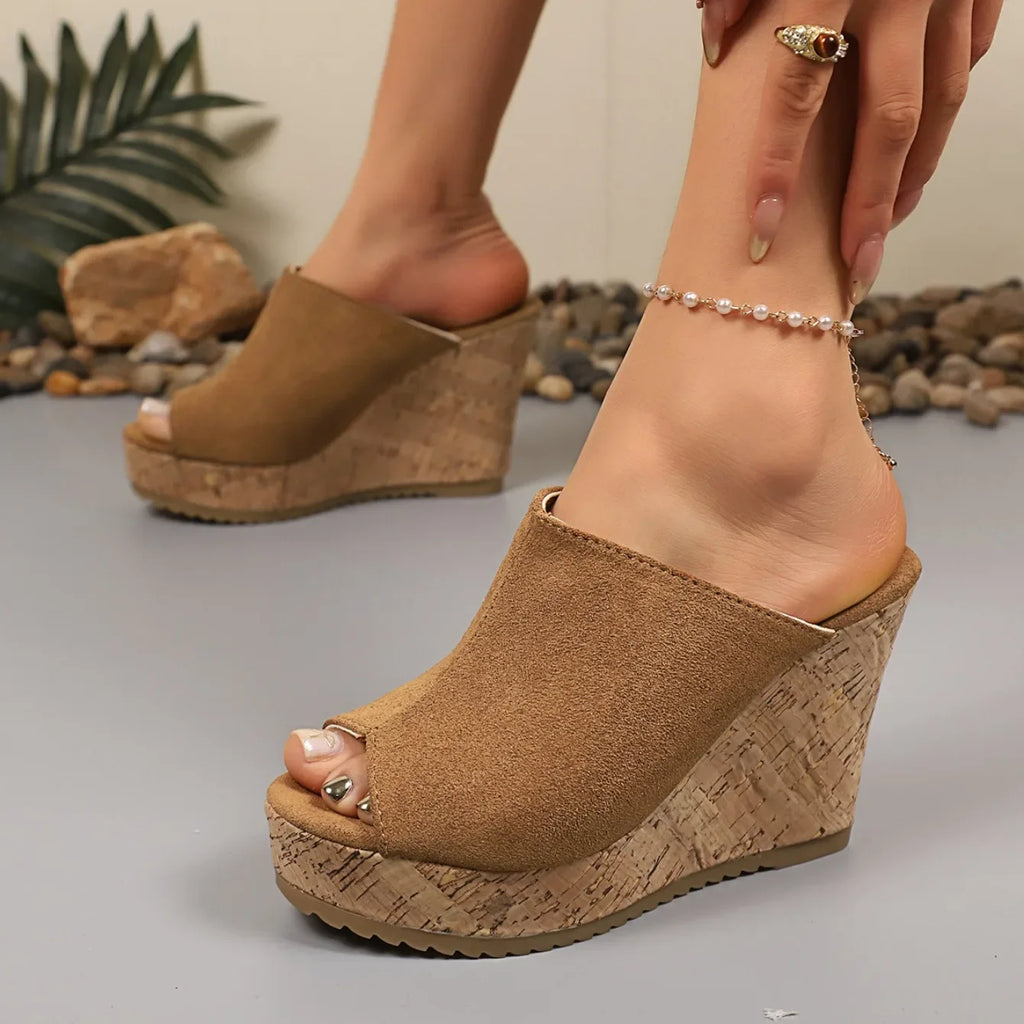 Sandales d'été antidérapantes et résistantes à l'usure pour femmes, chaussures compensées rétro à plateforme, sandales à talons hauts ouvertes, pantoufles