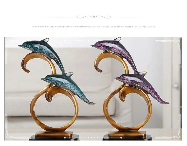 Ornements de bureau, animaux dauphin, décoration de maison, salon, chambre à coucher, Figurines artisanales européennes en résine, Statues créatives