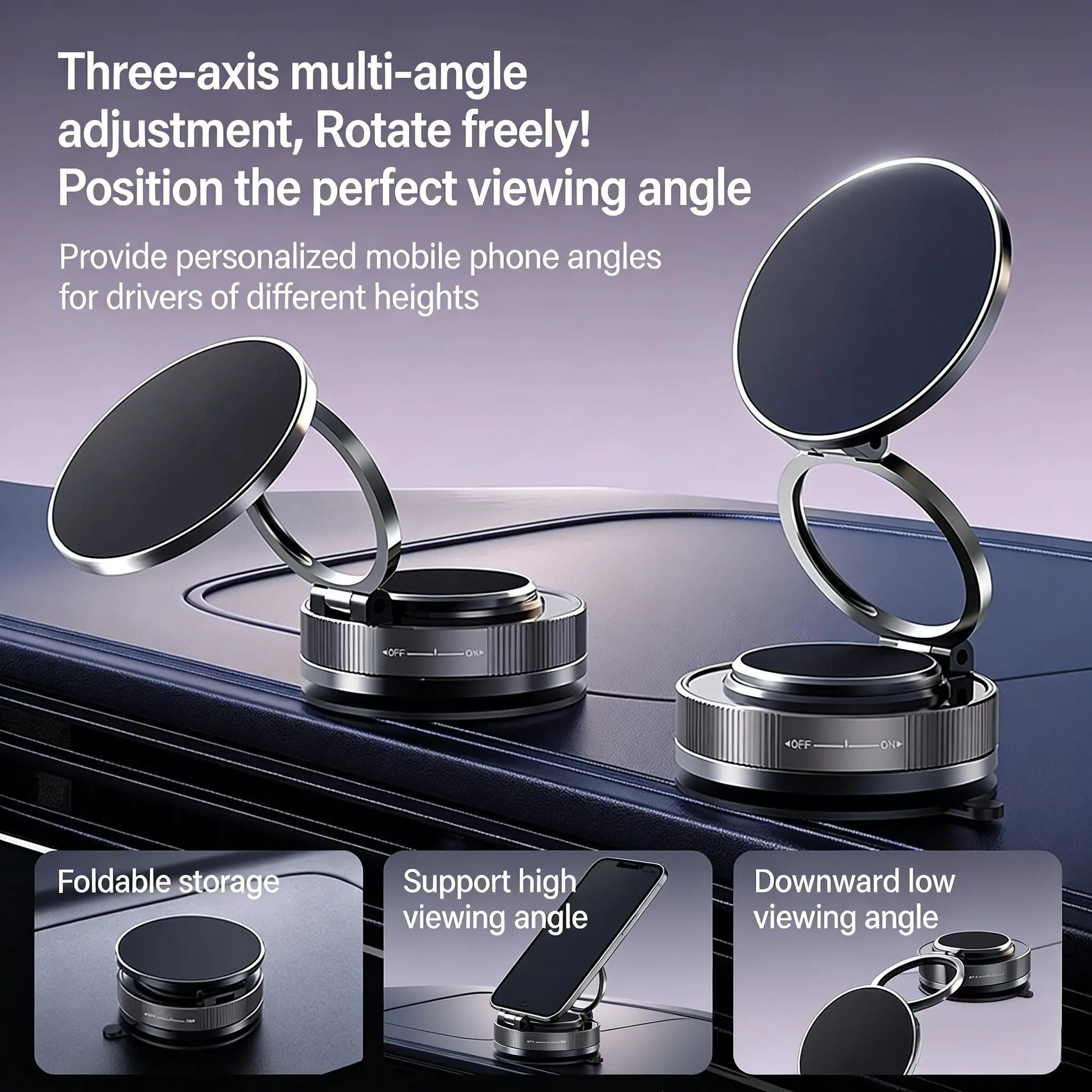 Support magnétique pour téléphone de voiture 360 °   Support magnétique rotatif, pliable et réglable pour voiture, support de téléphone à ventouse pour voiture/miroir