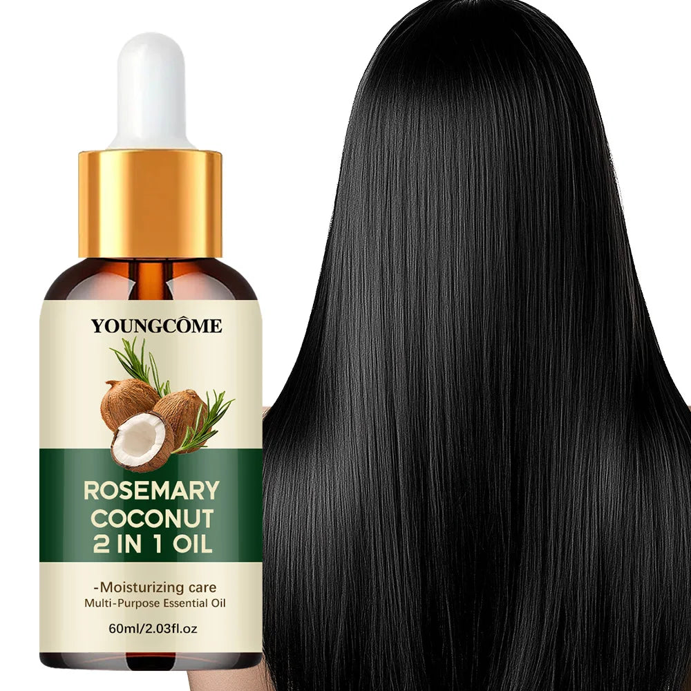 Huile essentielle de romarin et d'huile de noix de coco pour améliorer la perte de cheveux et nourrir, renforcer les racines des cheveux, traitement du cuir chevelu, soins capillaires
