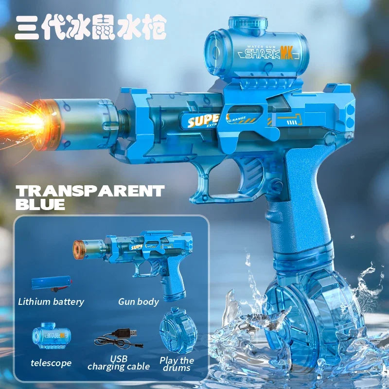 Pistolet à eau électrique avec simulation de tir et de recul, jouet pour enfants, pistolet à eau automatique avec capteur lumineux, jouet d'été pour la plage et les activités de plein air