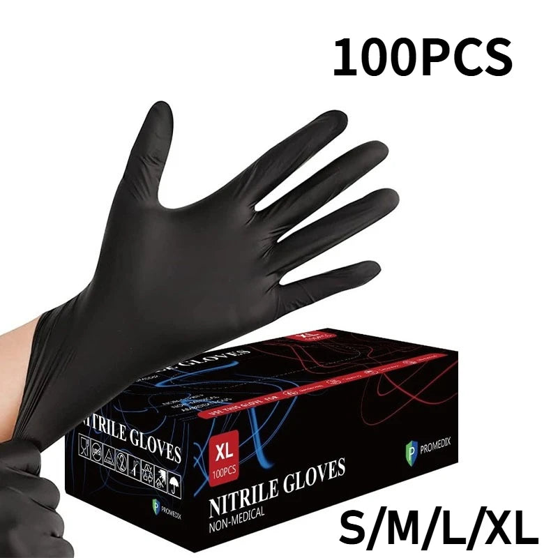Gants jetables en Nitrile noir PVC, 10/20/50/100 pièces, imperméables sans Latex, pour la réparation automobile, gants de travail pour la teinture des cheveux en toute sécurité des aliments