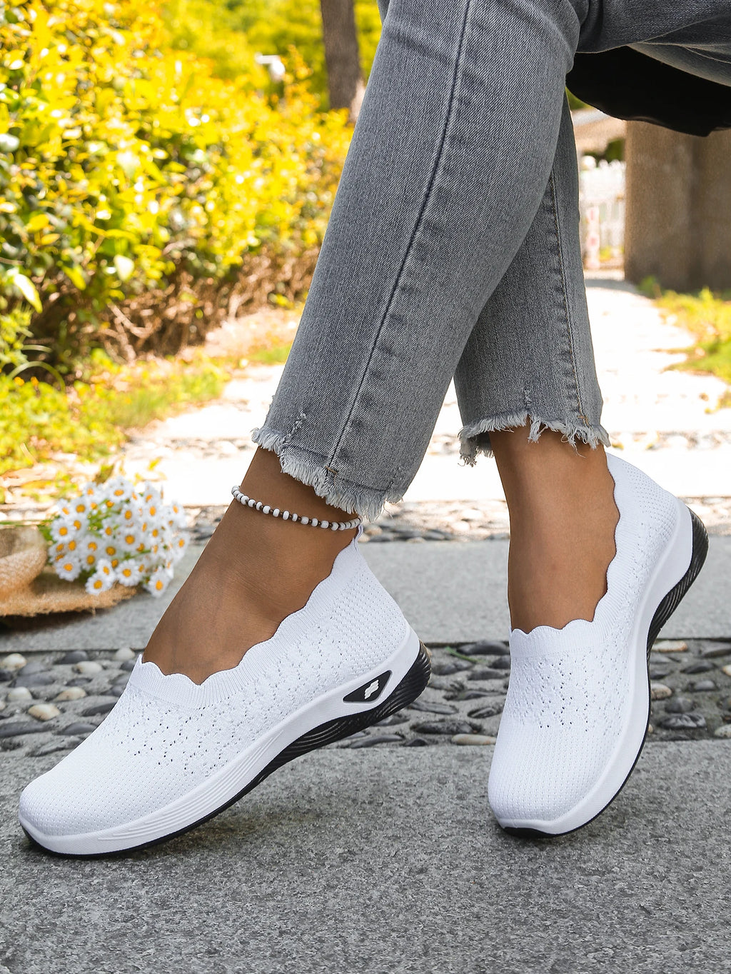 Chaussures orthopédiques pour femmes, chaussures de marche en tricot, respirantes, à enfiler, mocassins souples, baskets compensées antidérapantes, chaussures décontractées confortables