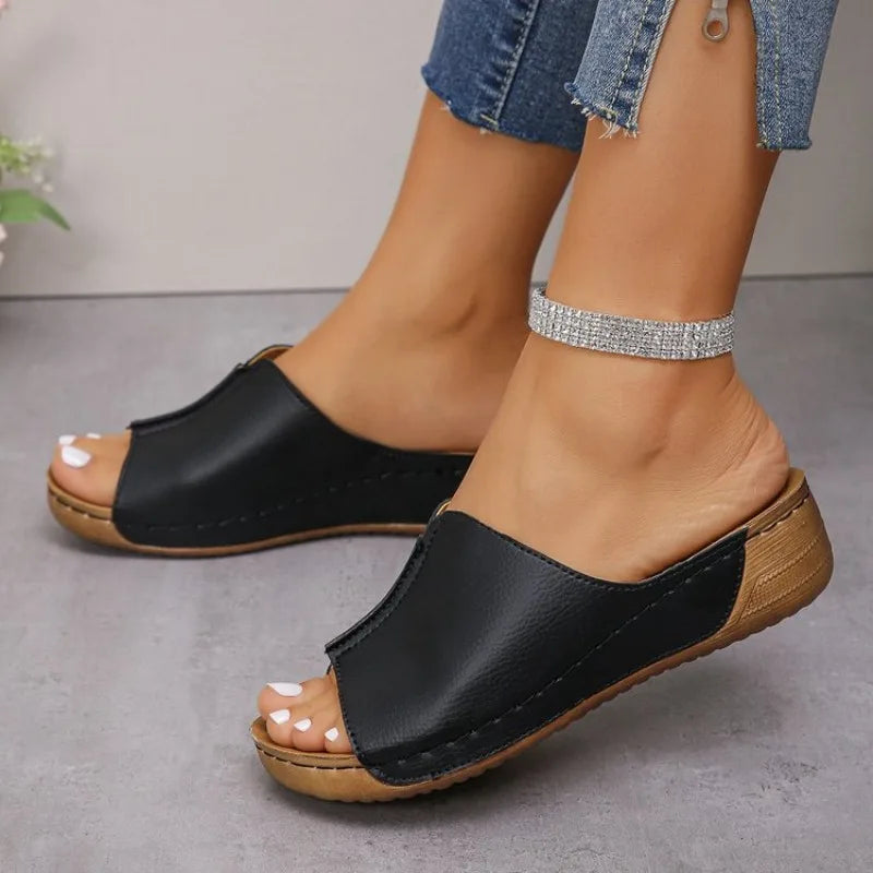 Sandales décontractées à talons compensés pour femmes, chaussures d'été légères