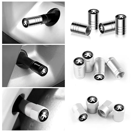 Cache-valve de pneu de voiture / Porte-clés de voiture avec badge pour Peugeot 2008 208 308 508 4008 408 3008 307 207 107 607 106 406 407