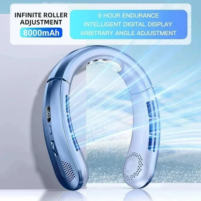 Ventilateur électrique suspendu au cou, 8000mAh, Portable, sans lame, Mini refroidisseur d'air rechargeable, silencieux, affichage numérique LED, pour l'extérieur