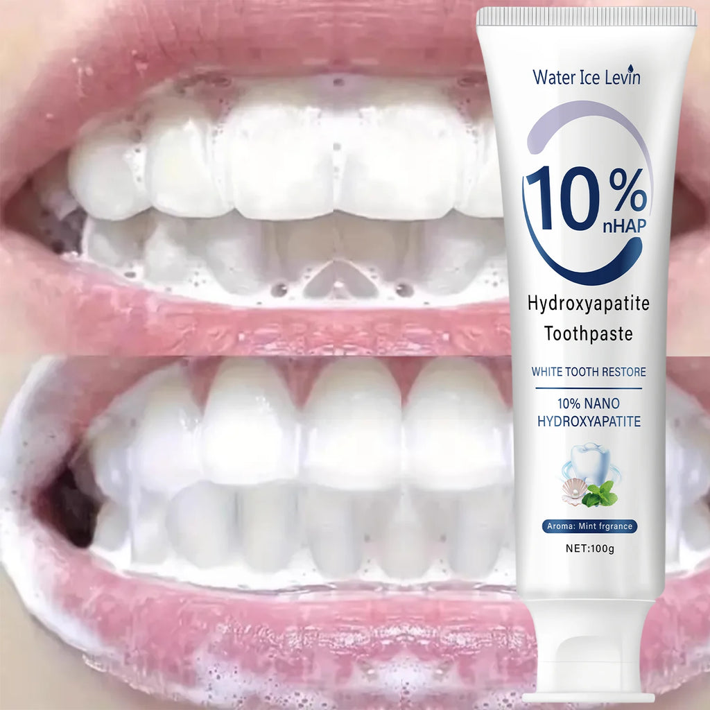 Le dentifrice nano hydroxyapatite 10% restaure les dents blanches. Protege les gencives. Nettoyage en profondeur. Éclairez le sourire. 100 g de menthe fraîche.