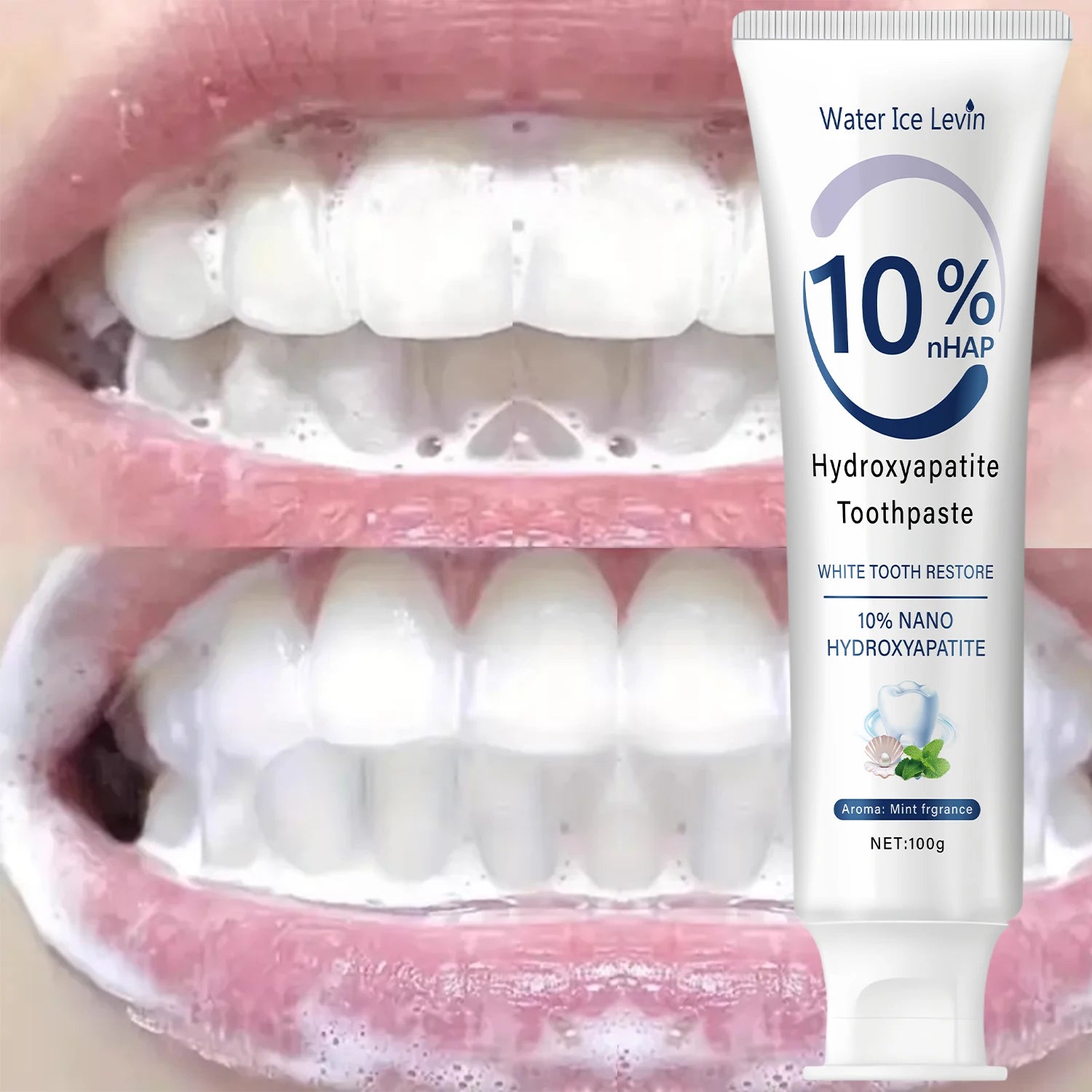 Le dentifrice nano hydroxyapatite 10% restaure les dents blanches. Protege les gencives. Nettoyage en profondeur. Éclairez le sourire. 100 g de menthe fraîche.