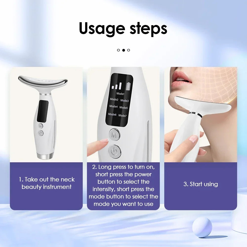 Masseur facial et du cou LED pour usage domestique, 7 couleurs de luminothérapie, 7 modes, 3 niveaux de vibration, lifting du visage, anti-rides, instrument de beauté