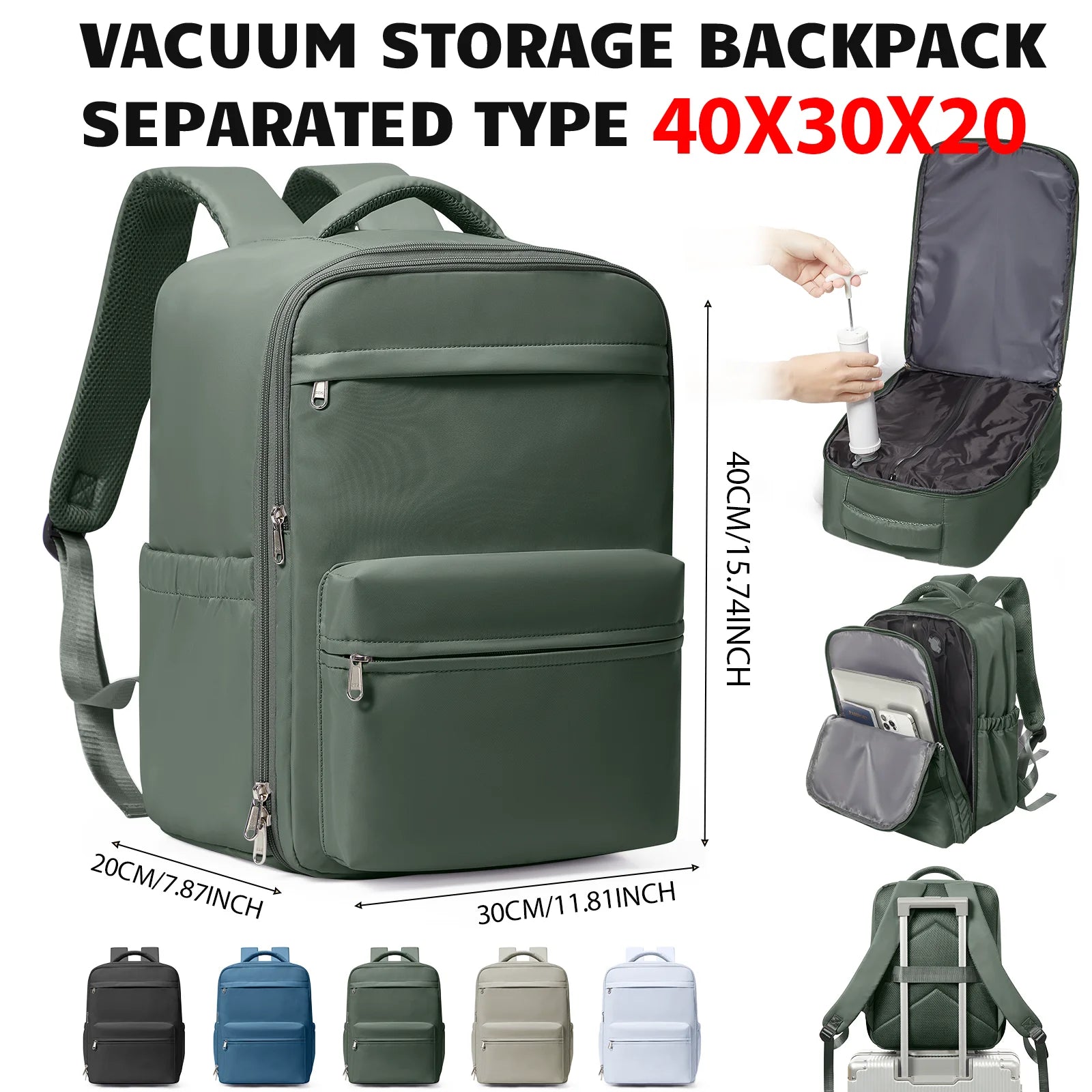 Ryanair 40x30x20 sac à dos de voyage sac à dos de compression sous vide avec pompe, sac de cabine Wizzair 15.6 "sac de voyage pour ordinateur portable, sac de rangement