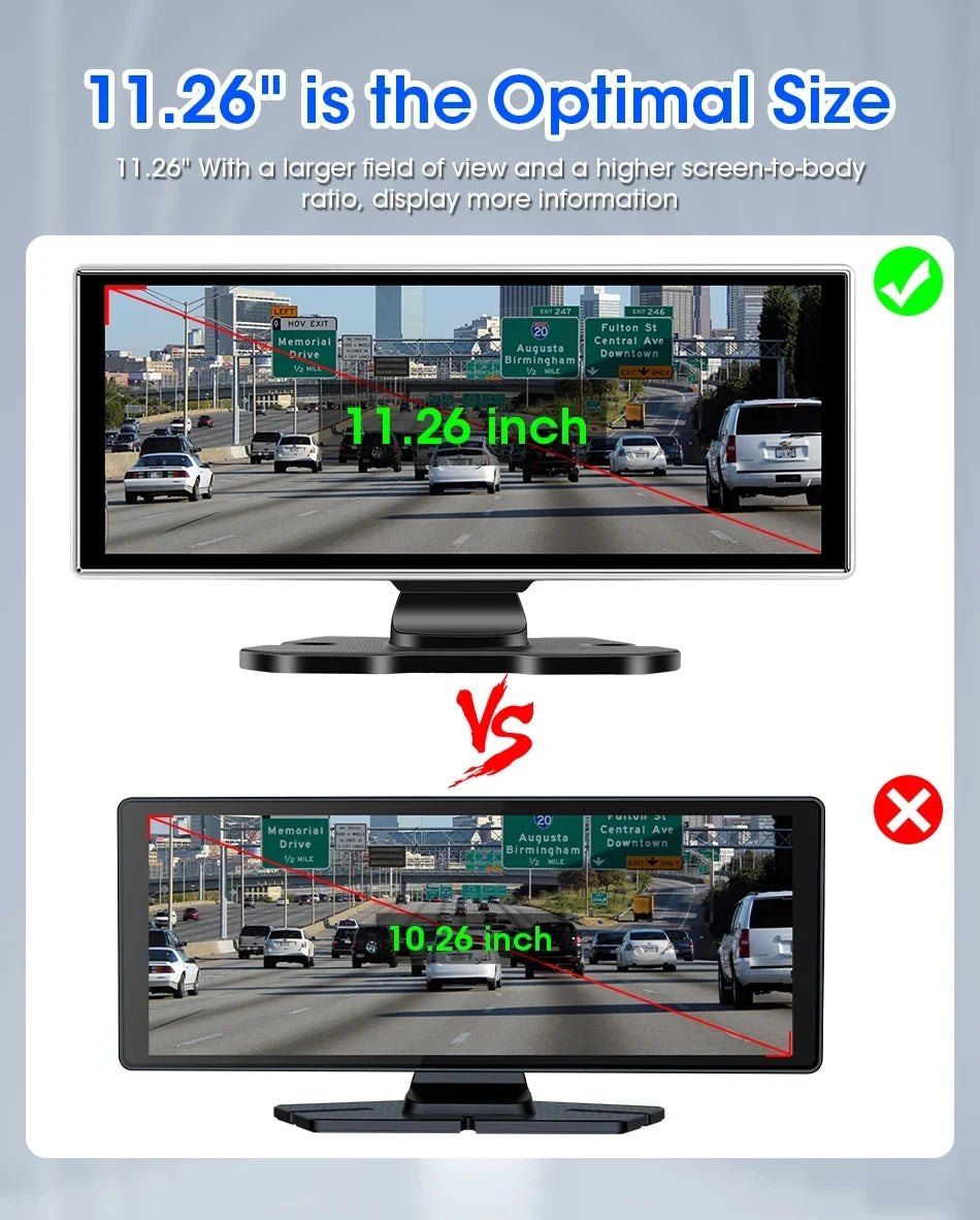 Srnubi 11.26 pouces 4K Dash Cam sans fil CarPlay et Android Auto Portable voiture DVR systèmes intelligents enregistreur vidéo GPS Navigation